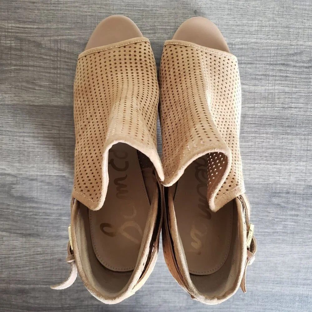 Sam Edelman Easton Perforated Suede Peep Toe Ankle Booties Brown Size Women's 11
